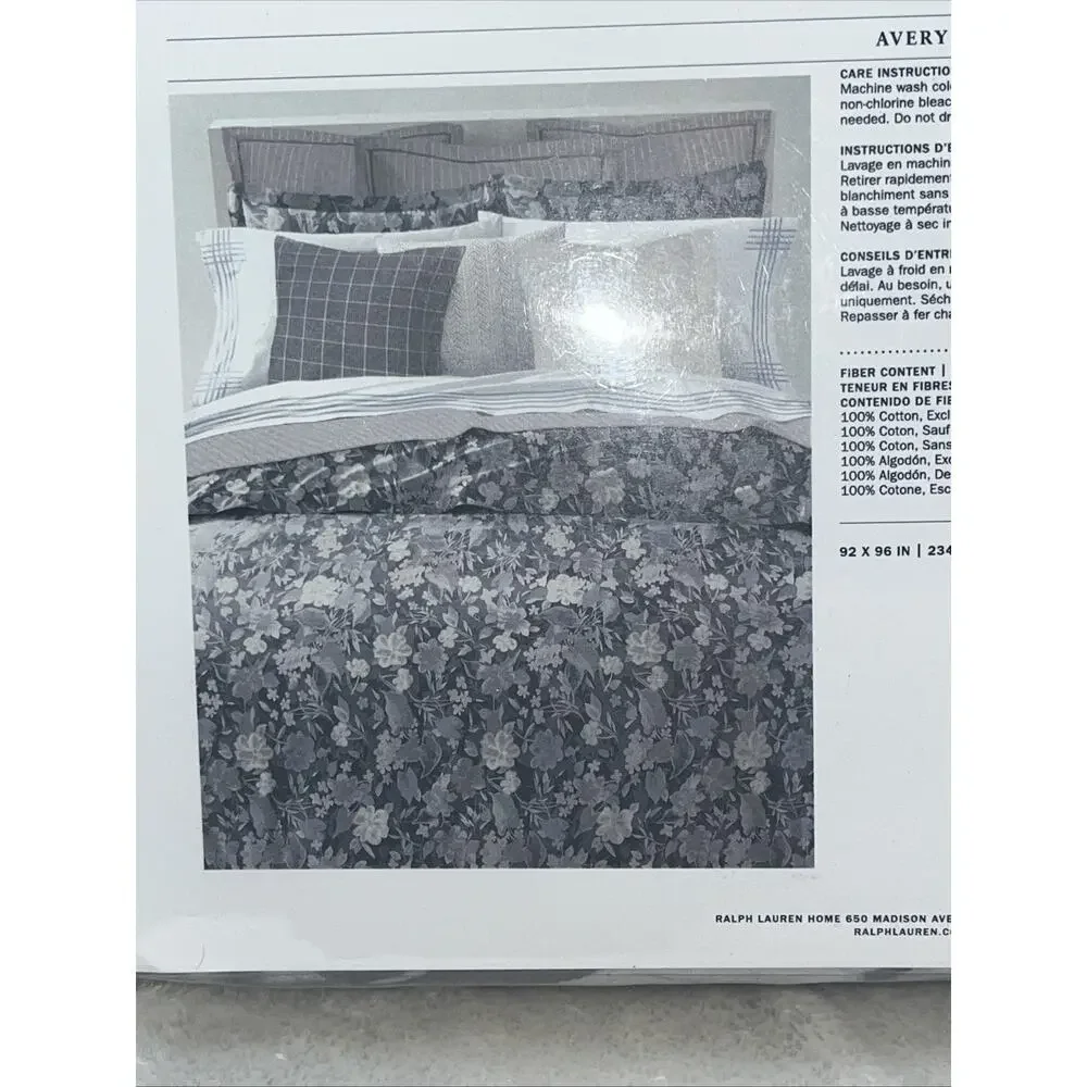 Ralph Lauren Avery Duvet Cover Full /Queen Gray Chrysanthemum Floral NEW